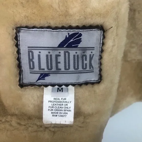 Blue Duck Leather Real Fur Bomber Coat Jacket M Brown Trim Medium - Picture 4 of 10